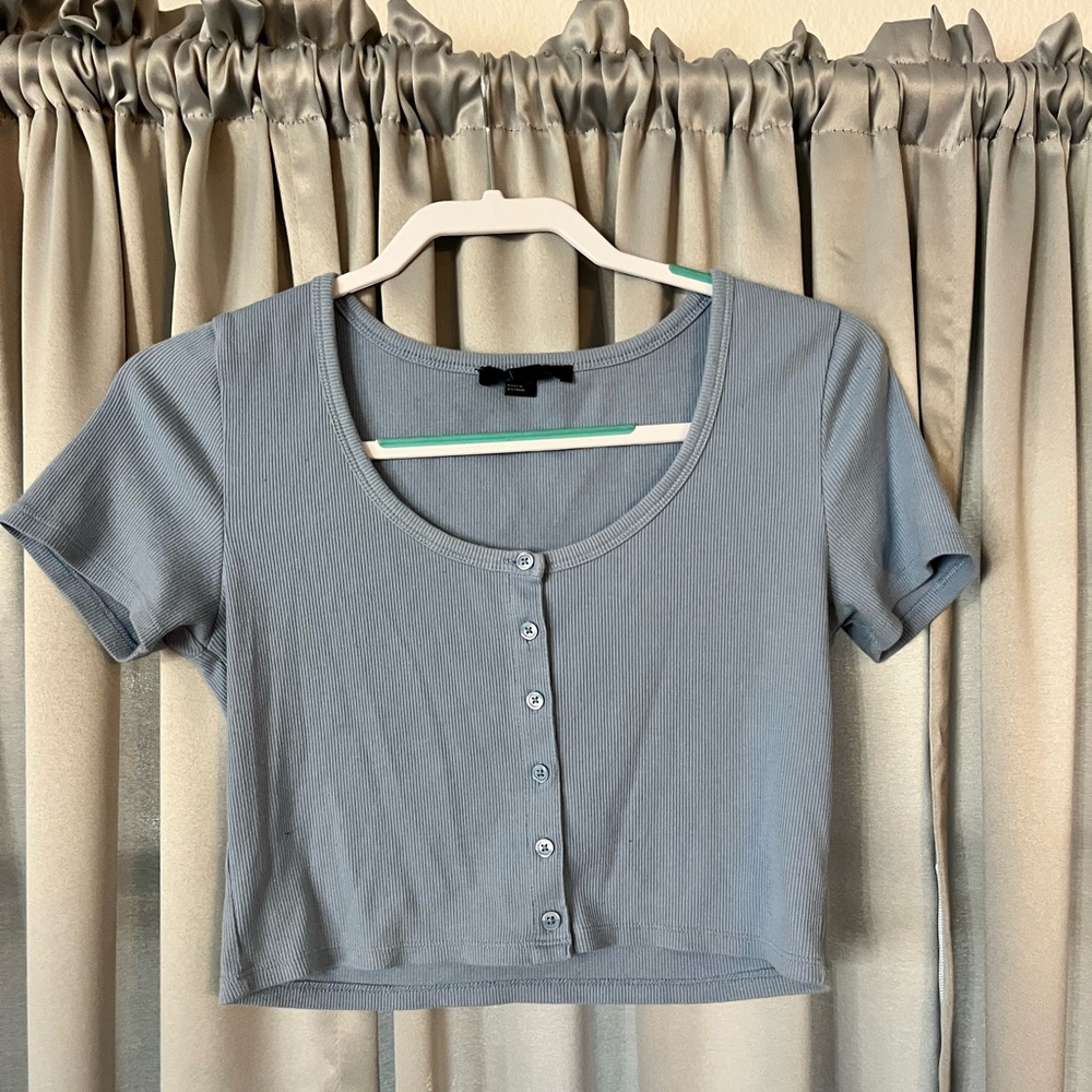 Baby Blue Button Down Crop Top
